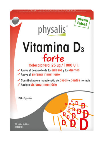 Vitamina D3 Forte 100 Cápsulas Physalis Refuerzo Óseo e Inmunidad