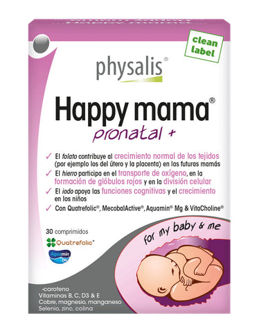 Suplemento prenatal Happy Mama Physalis 30 tabletas con vitaminas