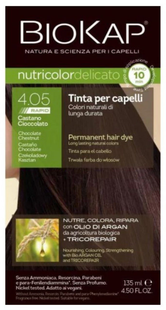 Tinte rápido Biokap Nutricolor Delicato 4.05 Castaño Chocolate 135 ml