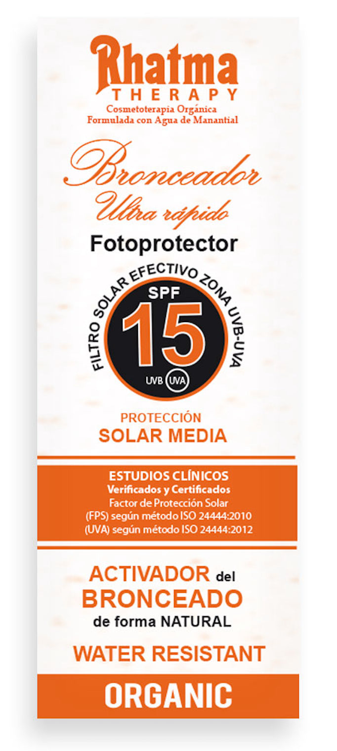 Bronceador Ultra‑Rápido SPF 15 Rhatma 100 ml Hidratante Natural
