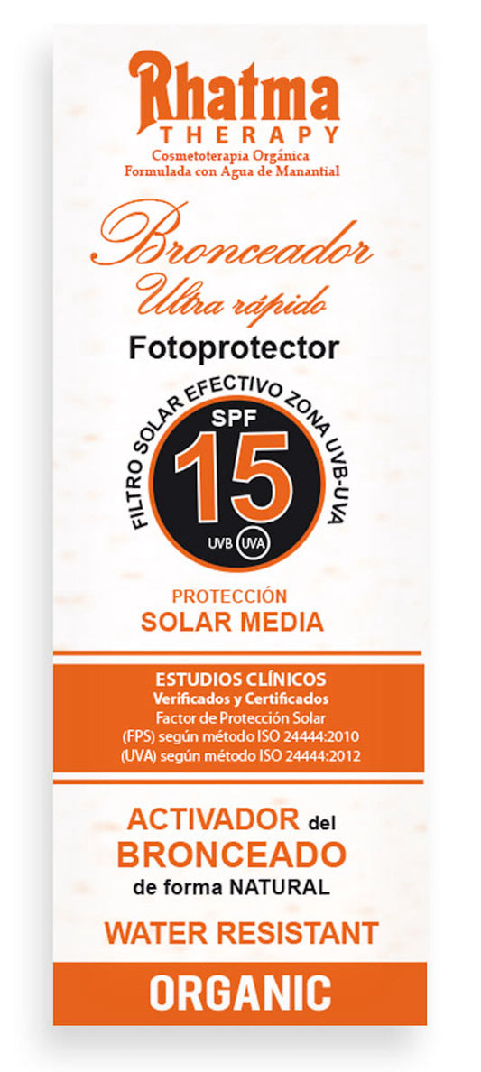 Bronceador Ultra‑Rápido SPF 15 Rhatma 100 ml Hidratante Natural