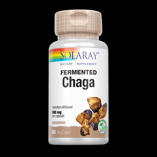 Suplemento de Chaga Fermentado Solaray 60 Cápsulas Veganas