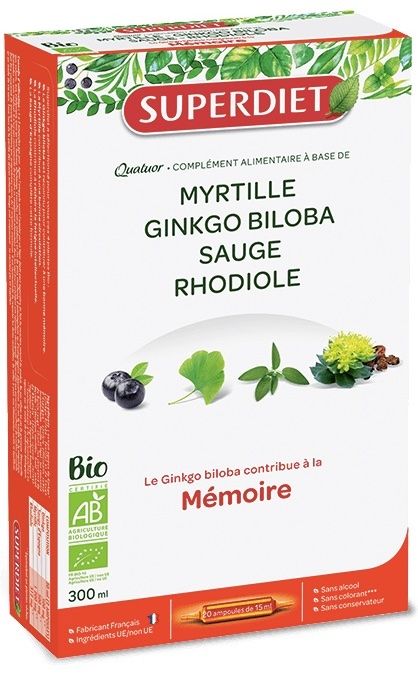 Cuarteto Ginkgo Memoria BIO 20 ampollas Superdiet Mejora cognitiva