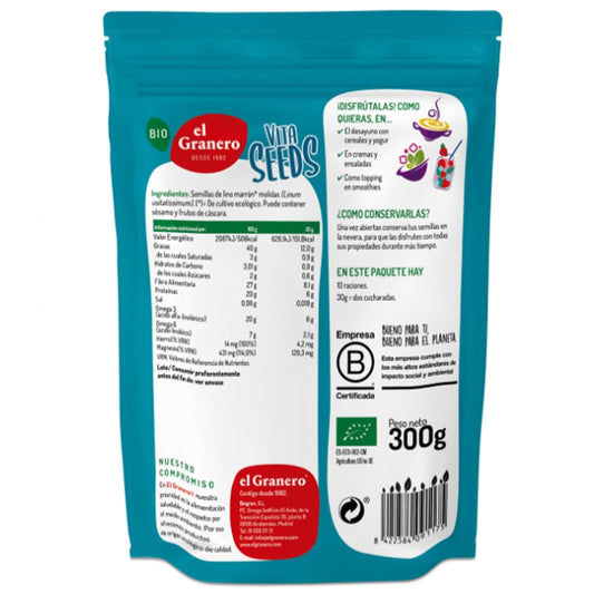 Lino Molido Sin Gluten Bio Vegan 300g El Granero Integral