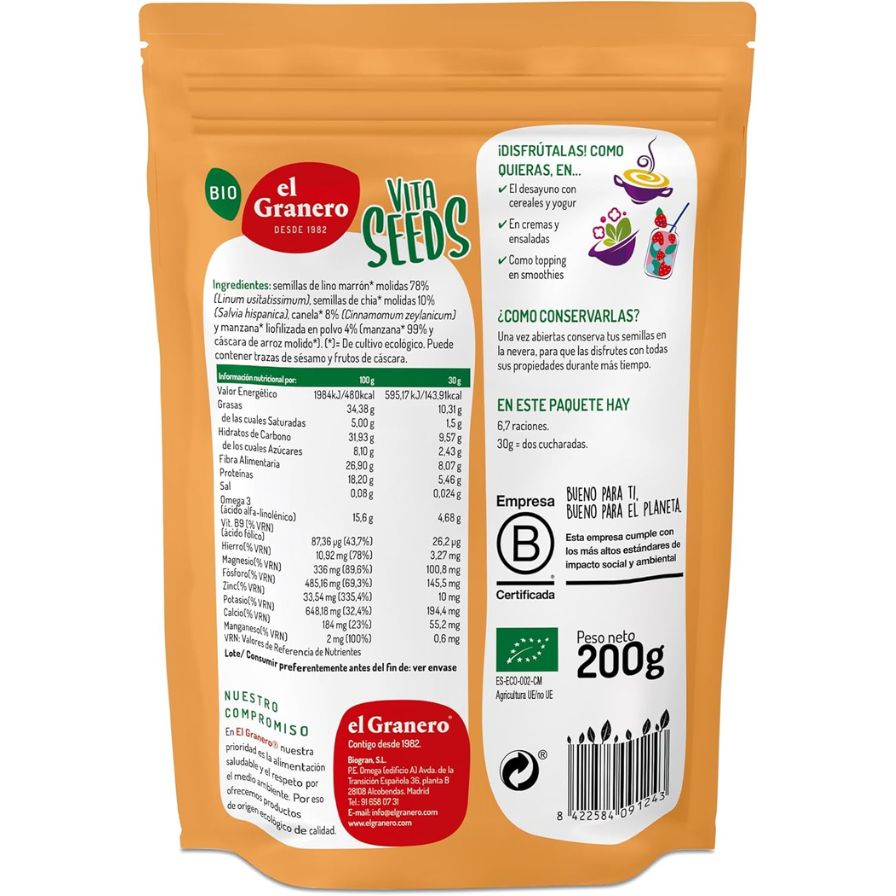 VITASEEDS LINO MOLIDO CON TRIGO SARRACENO NIBS DE