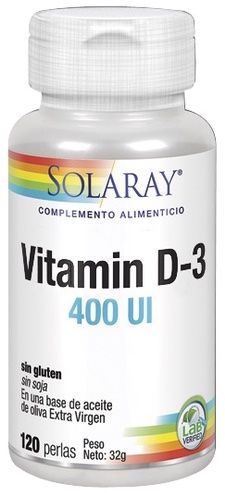 Vitamina D3 400 UI Solaray – 120 perlas de aceite natural
