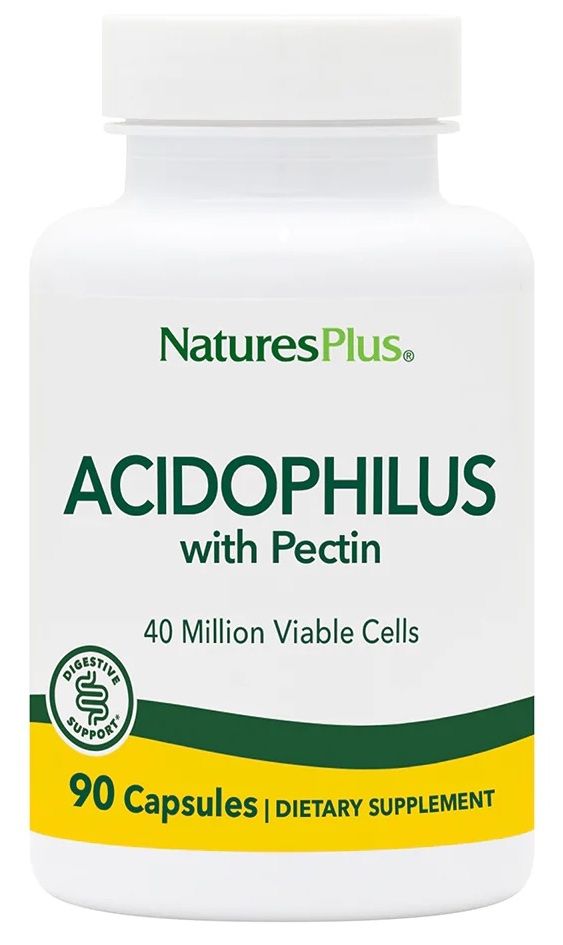 Probiótico Acidophilus Nature's Plus 90 Cápsulas para Salud Digestiva
