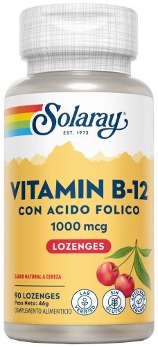 Vitamina B12 1000 mcg Solaray – 90 comprimidos sublinguales sabor cereza