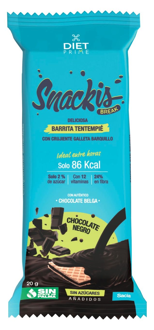 Barrita de chocolate negro alta en fibra, snack saludable 20g