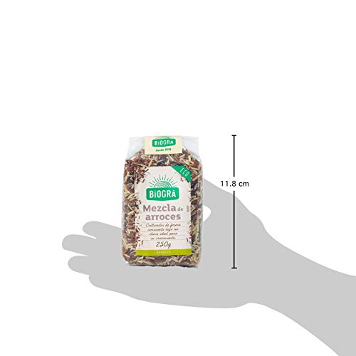 BIOGRÁ - Mix De Arroz Con Alto Contenido En Fibra, Compuesto por Arroz Salvaje, Arroz Rojo y Arroz Basmati integral, Apto para Veganos, 250g