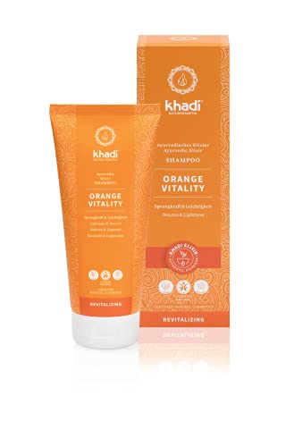 khadi ORANGE VITALITY Champú ayurvédico, 100% naturales, veganos, sin silicona ni sulfatos, vitalidad, volumen y rebote, rizos definidos, contra el cabello graso, Cosmética Natural Certificada, 200ml