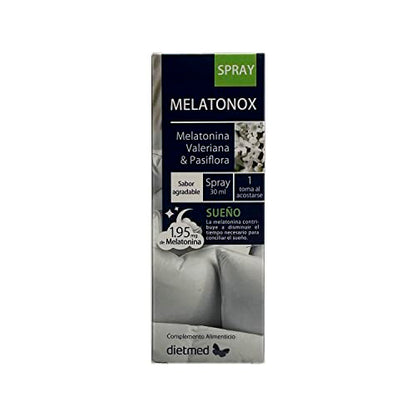 Dietmed | Melatonox Spray - 30 ml Spray Oral | Melatonina, Valeriana & Triptófano | 1,95mg de Melatonina | Sabor agradable
