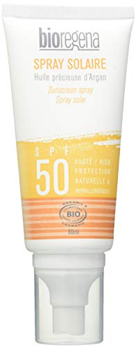 Bioregena - Crema solar, factor de protección 50, ideal para pieles claras, sensibles y niños mayores de 3 años, spray 90 ml.