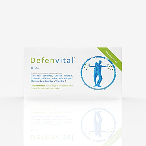Defenvital® 200 ml de Margan Biotech. Sistema inmune. JALEA REAL LIOFILIZADA | LLANTÉN | PRÓPOLIS | ECHINACEA | SHIITAKE | REISHI | UÑA DE GATO | MORINGA | JARA | JENGIBRE | VITAMINA C. 20 viales