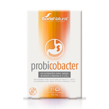 Soria Natural Probicobacter - con Lactobacillus reuteri PylopassTM, extracto de bróxoli y vitaminas A, C y B12 – Ayuda a la Eliminación de la Helicobacter Pylori - Caja con 21 comprimidos de 750 mg