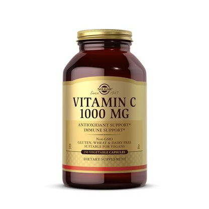 Solgar | Vitamina C 1000 Mg | Luminosidad y Tonificación de Piel | Reduce El Cansancio | Cápsulas Vegetales 250 Unidad