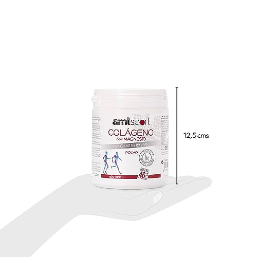 AMLsport, Colágeno con magnesio + vit c, b1, b2 y b6, Articulaciones fuertes, Regenerador de tejidos con colágeno hidrolizado tipo 1 y 2, Envase para 46 días, Sabor Fresa, 350 g (Paquete de 1)