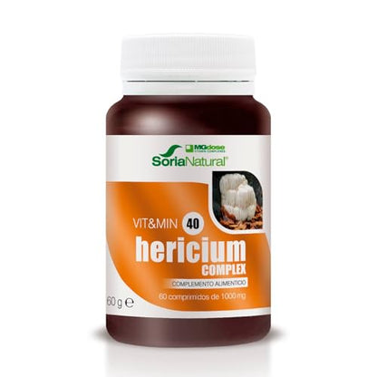 Soria Natural - vit&min 40 Hericium Complex – Melena de León - para sistema nervioso, cardiovascular y hepático - 60 comprimidos de 1000 mg