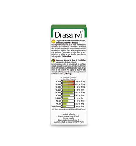 DRASANVI Optimem Forte con Fosfatidilserina, Fosfatidilcolina y Aminoácidos| Sistema Nervioso y rendimiento intelectual | con Vitaminas del Grupo B, ácido fólico y Selenio |45 Cápsulas = 22 Días