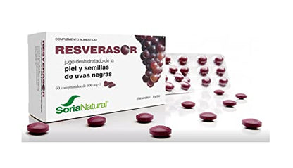 Soria Natural Resverasor - 60 Cápsulas complemento alimenticio con elevada capacidad antioxidante y antienvejecimiento vegetal obtenido a partir de la piel y semillas de uvas negras