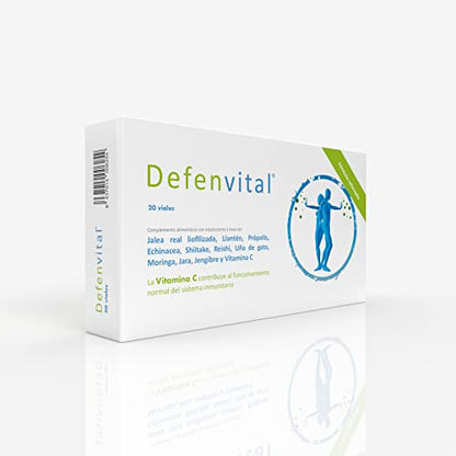Defenvital® 200 ml de Margan Biotech. Sistema inmune. JALEA REAL LIOFILIZADA | LLANTÉN | PRÓPOLIS | ECHINACEA | SHIITAKE | REISHI | UÑA DE GATO | MORINGA | JARA | JENGIBRE | VITAMINA C. 20 viales