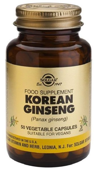 Suplemento de Ginseng Coreano Solgar 50 Cápsulas Veganas