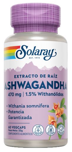 Ashwagandha Solaray 60 Cápsulas Veganas Tónico Natural de Alta Potencia