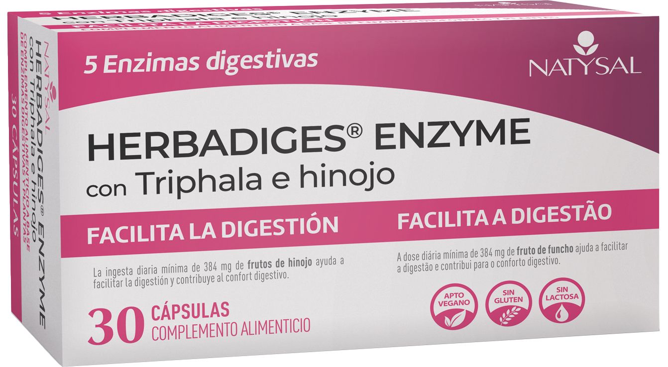 Herbadiges Enzyme Natysal 30 Cápsulas Digestivas Veganas con Triphala