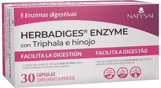 Herbadiges Enzyme Natysal 30 Cápsulas Digestivas Veganas con Triphala
