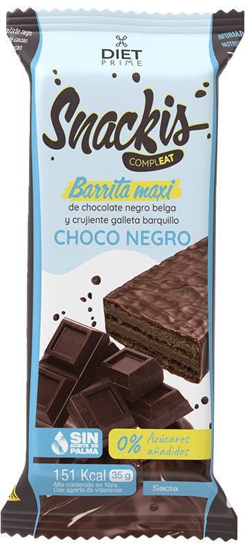 Barrita Snackis Compleat Choco Negro 35g, Diet Prime, Alta Fibra