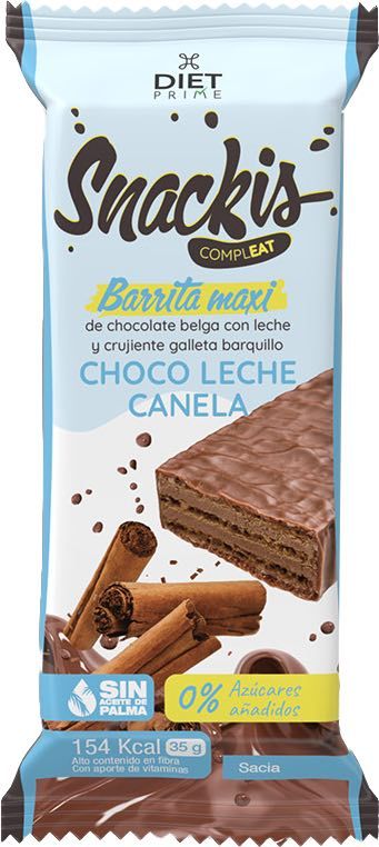 Barrita Snackis Compleat chocolate con leche y canela 35g