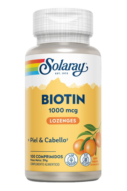 Biotina 1000 mcg Solaray – 100 cápsulas veganas para cabello