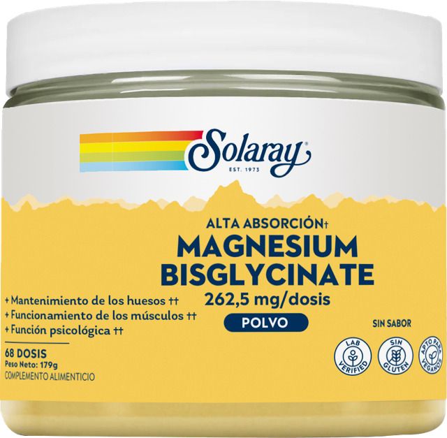 Magnesio Bisglicinato Solaray 179g Alta Absorción Sin Laxante