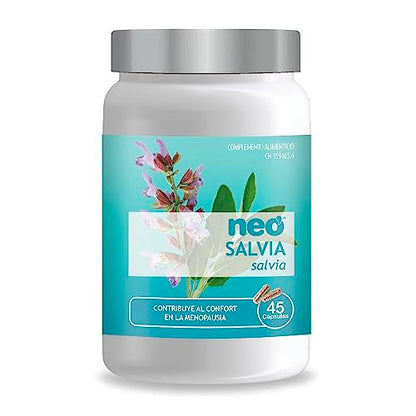 NEO | Extracto Seco de Hojas de Salvia | 45 Cápsulas | 200 mg | Ayuda a Mejorar los Síntomas de la Menopausia | Suplemento Alimenticio Natural con Ácido Rosmarínico