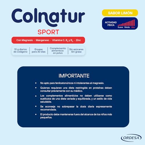 Colnatur Sport Limón | 350g | Colágeno con Magnesio, Zinc y Vitamina C para Músculos, Huesos y Articulaciones