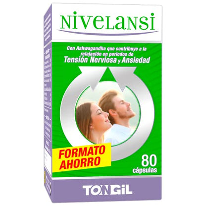 Nivelansi 80 Cápsulas con Ashwagandha y Rhodiola, Azafrán, 5HTP, Griffonia, Melisa, Vitamina B6 | Tensión Nerviosa y Ansiedad | Fórmula Equilibrada | Ansiedad Pastillas Naturales TONGIL