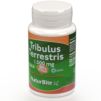 NaturBite - Tribulus Terrestris 1500mg en cada Cápsula. 95% Saponinas 60 Cápsulas Salud Masculina y Cardiovascular. Optimiza las funciones masculinas y la energía, ayudando a la recuperación muscular