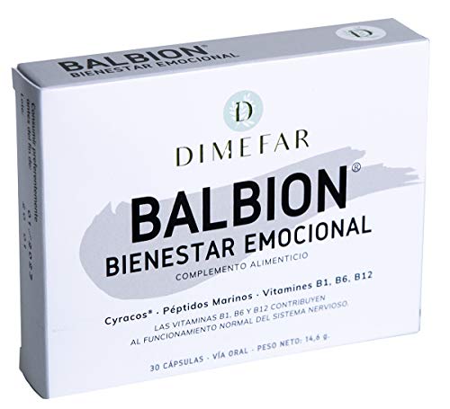 DIMEFAR - Balbion - Ansiedad + Estrés - Melisa Extracto - Péptidos Marinos - Vitaminas B1, B6, B12, 30 Cápsulas | Contra Ansiedad y Estrés | Equilibrio Sistema Nervioso