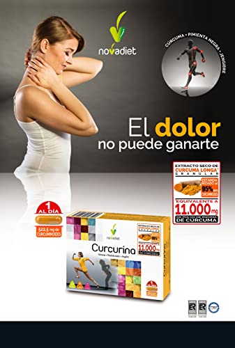 Novadiet – Curcurina - Cápsulas con Cúrcuma, Pimienta Negra, Jengibre, Para Huesos, Músculos y Articulaciones, Disminuye la Inflamación, Alivia y Reduce el Dolor - 30 Cápsulas