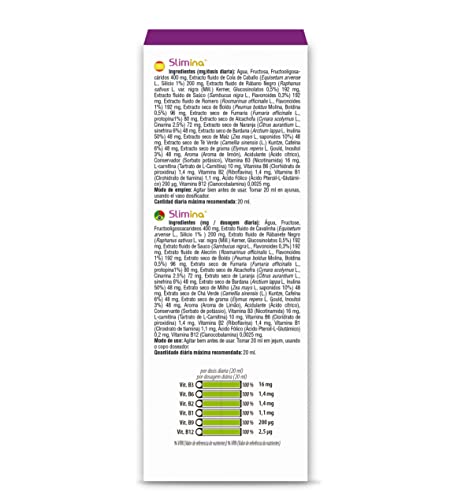 DRASANVI SLIMINA - Cola de Caballo + Alcachofa + Té Verde + Vitaminas B1, B2, B3 B6, B12 - Contribuye al correcto metabolismo energético - VEGANO - SIN GLUTEN