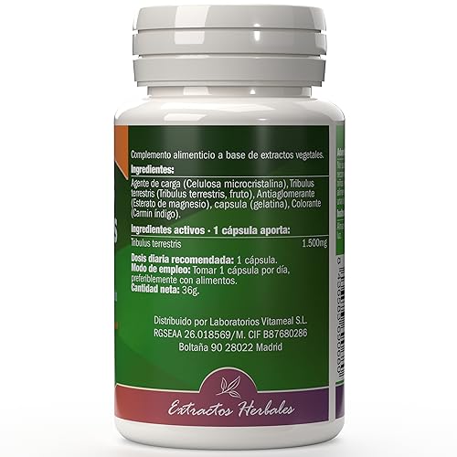 NaturBite - Tribulus Terrestris 1500mg en cada Cápsula. 95% Saponinas 60 Cápsulas Salud Masculina y Cardiovascular. Optimiza las funciones masculinas y la energía, ayudando a la recuperación muscular