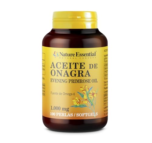 Nature Essential | Perlas de Aceite de Onagra 1000 mg | 100 Perlas | Contribuye a Aliviar los Síntomas Menstruales | Primera Presión en Frío | 10% GLA | Omega 3-6-9 | Vitamina E