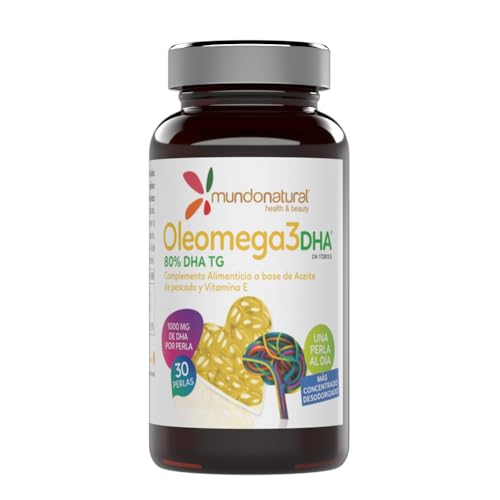 Mundo Natural - Oleomega 3 DHA | Omega 3 Capsulas en Perlas | Omega 3 EPA y DHA + Vitamina E | Omega-3 1000mg de DHA | Aceite de Pescado Omega 3 para Funcionamiento Normal de Vision y Cerebro