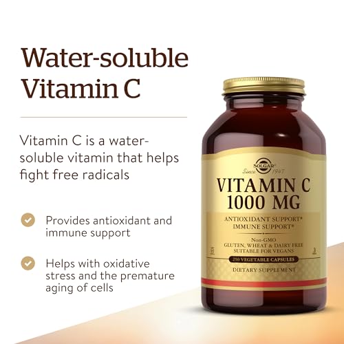 Solgar | Vitamina C 1000 Mg | Luminosidad y Tonificación de Piel | Reduce El Cansancio | Cápsulas Vegetales 250 Unidad