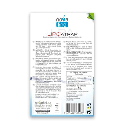 Novadiet - LIPOATRAP Cápsulas con H2OSlim® y Pimienta Negra - Control de Peso, Regulación Lípidos - Apoyo Sobrepeso, Obesidad, Equilibrio Saludable para tu Cuerpo - 30 Cápsulas