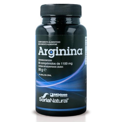 Soria Natural - vit&min Arginina – Ayuda a relajar los Vasos Sanguíneos - Apoya el Aumento del Tamaño Muscular, la Resistencia Física y Favorece la Circulación sanguínea. - 90 comprimidos de 1100 mg