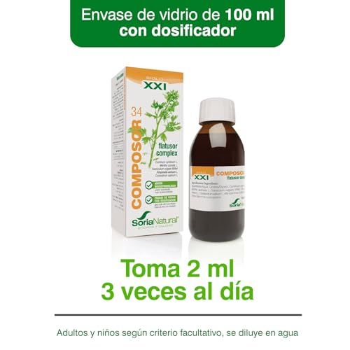 Soria Natural Composor 34 Flatusor Complex – Con Extractos de Comino, Hierbabuena, Hinojo, Anís Verde y Cilantro – Ayuda a la Digestión – Contribuye a Eliminar los Gases – Salud Digestiva - 100ml