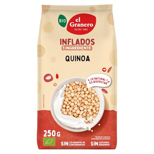 El Granero Integral - Quinoa Hinchada - 250 g - Rico en Vitaminas, Minerales y Fibra - Propiedades Hidratantes y Antioxidantes - Fuente de Energía - Ideal para Desayunos - Apta para Veganos
