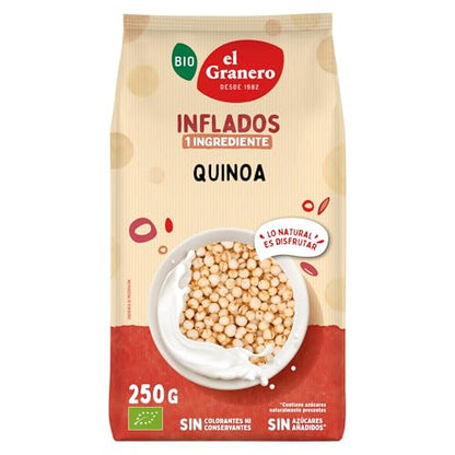El Granero Integral - Quinoa Hinchada - 250 g - Rico en Vitaminas, Minerales y Fibra - Propiedades Hidratantes y Antioxidantes - Fuente de Energía - Ideal para Desayunos - Apta para Veganos