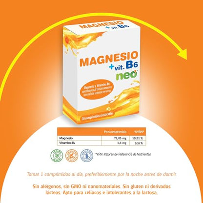 NEO | Magnesio + Vitamina B6 | 30 Cápsulas | Ayuda a Reducir el Cansancio y la Fatiga | Aporta Energía y Vitalidad | Refuerza los Músculos